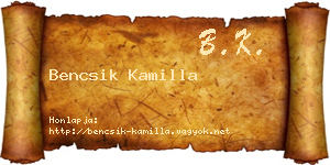 Bencsik Kamilla névjegykártya